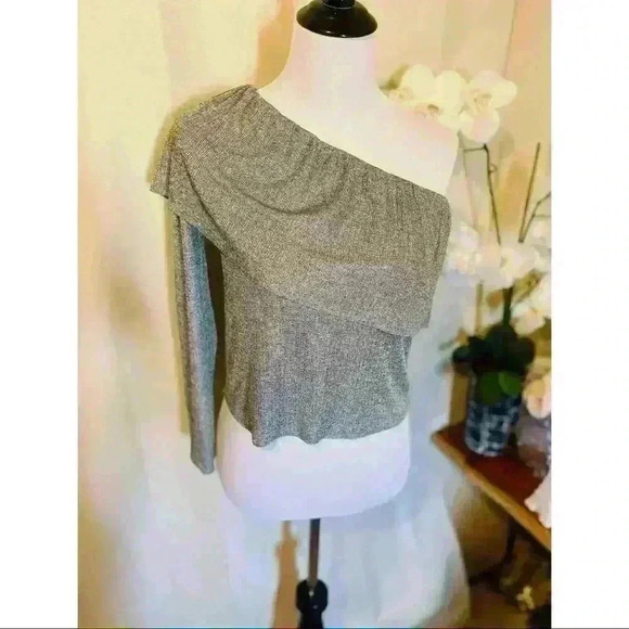 One Shoulder Sparkly Grey Long Sleeve Top by Zara - Picture 3 of 4